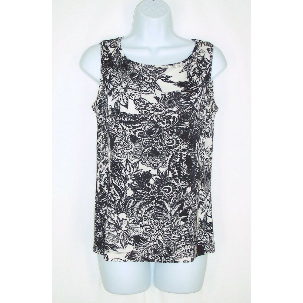 Chico's Additions Slinky Tank Top sz 1 S M Sleeveless Shell Floral Black White